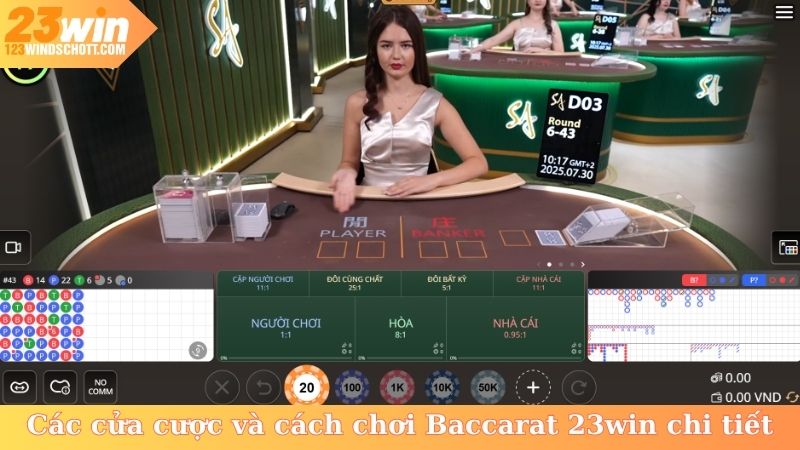 Các cửa cược và cách chơi Baccarat 23win chi tiết