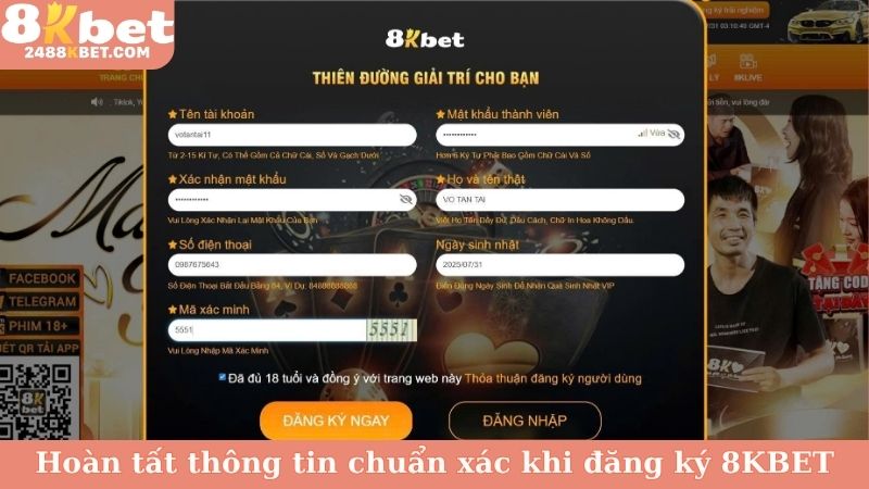 Hoàn tất thông tin chuẩn xác khi đăng ký 8KBET