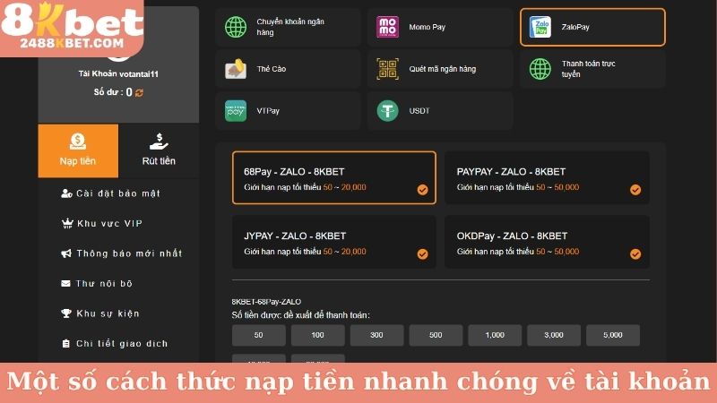 Một số cách thức nạp tiền nhanh chóng về tài khoản